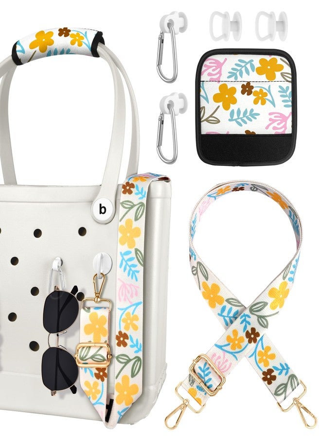Toykee Bag Strap Crossbody for Bogg Bag Accessories - Charms Shoulder Strap Neoprene Luggage Handle Wrap for Suitcase & 2 Key Holders Simple Flower - Image 1